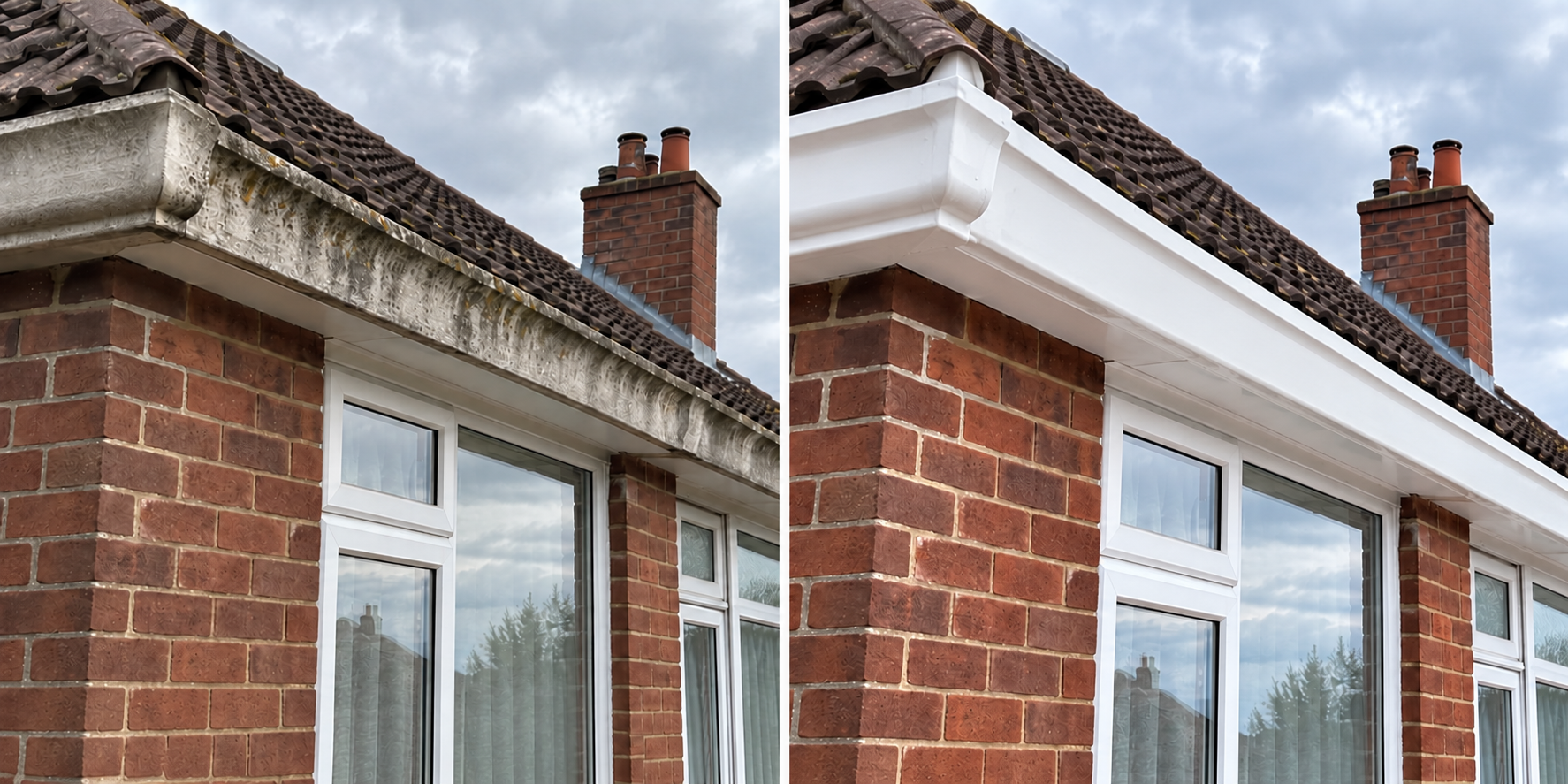 Completed Finlock concrete gutter alteration showing before and after